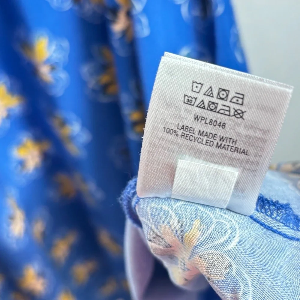 Floral Flutter Sleeve Dress Cottagecore Prairie Blue Rayon Spring Summer Flowy M